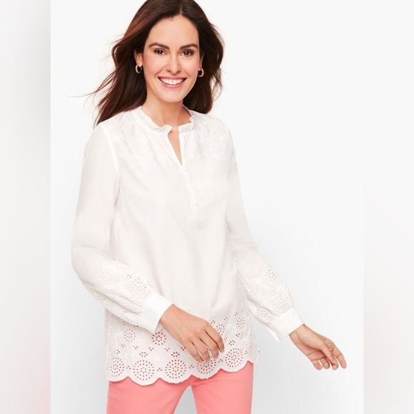 NWT Talbots Embroidered Eyelet Lace Poplin Popover Long Sleeve Scallop Ruffle XL - Picture 3 of 8